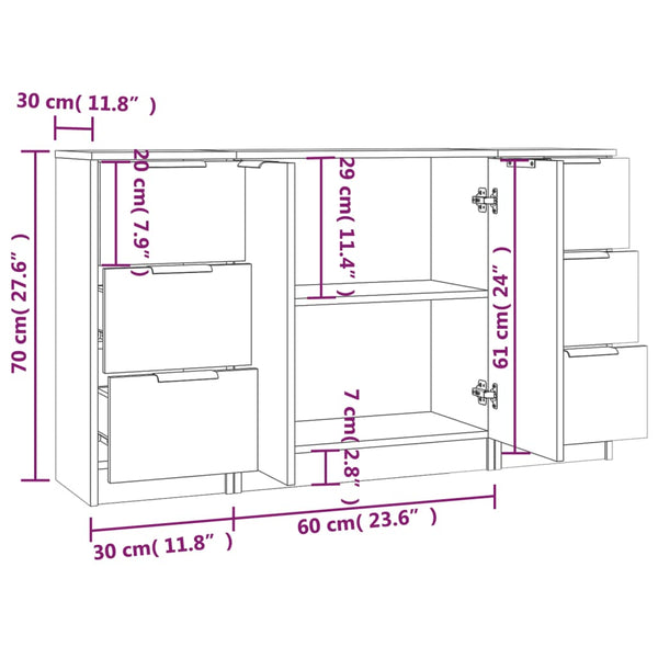 Sideboards 3 Stk. Betongrau Holzwerkstoff
