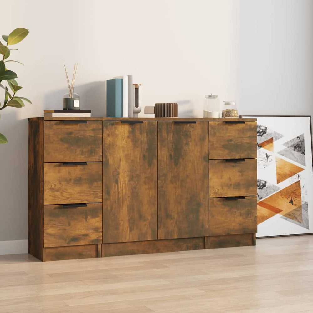 vidaXL Sideboards 3 pcs. Smoked Oak Engineered Wood
