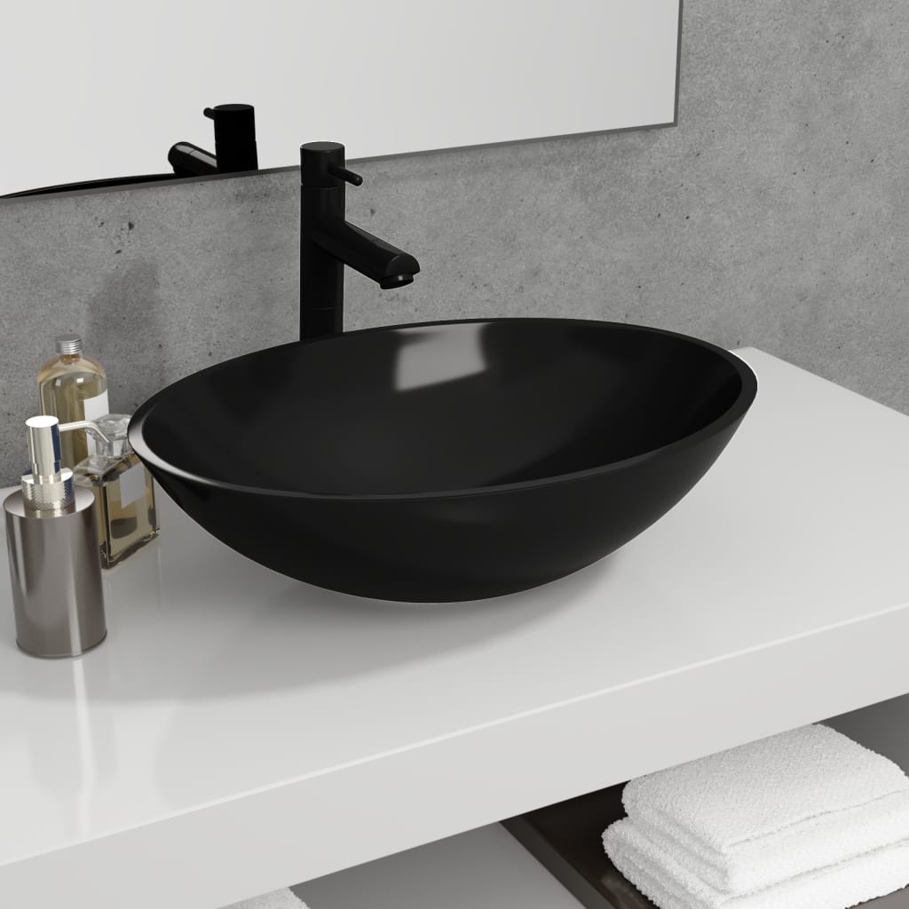 Schwarzes Glas Waschbecken 50x37 cm