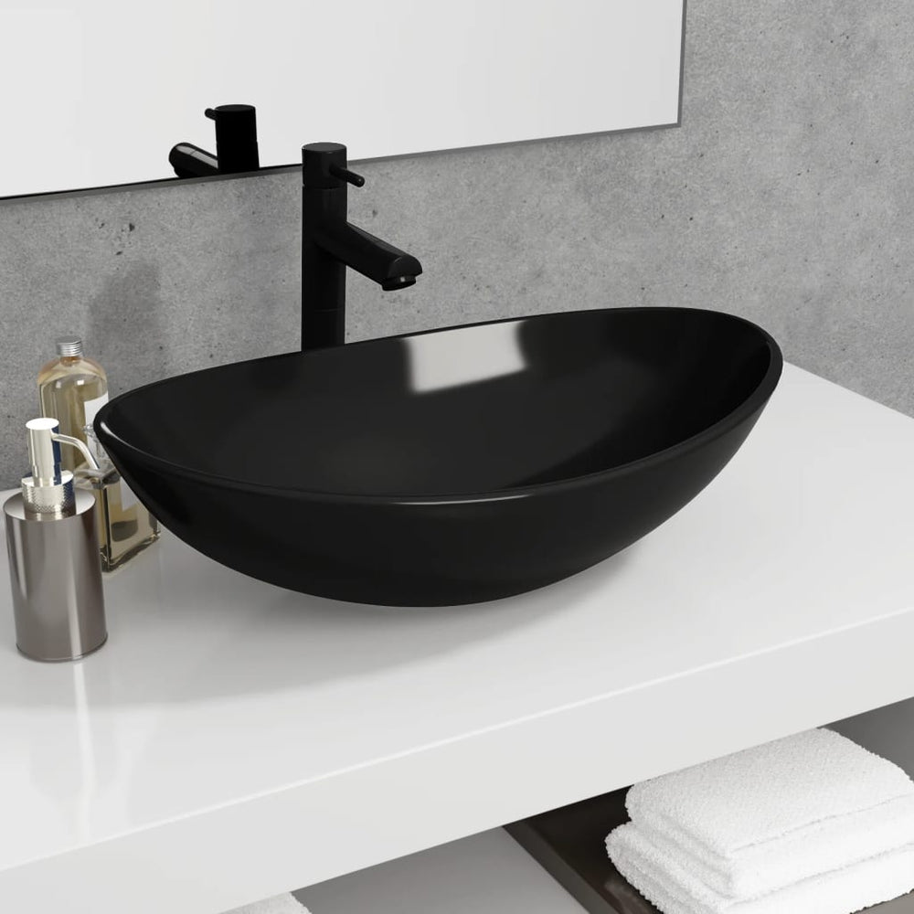 Schwarzes Waschbecken aus Hartglas, 54,5 cm