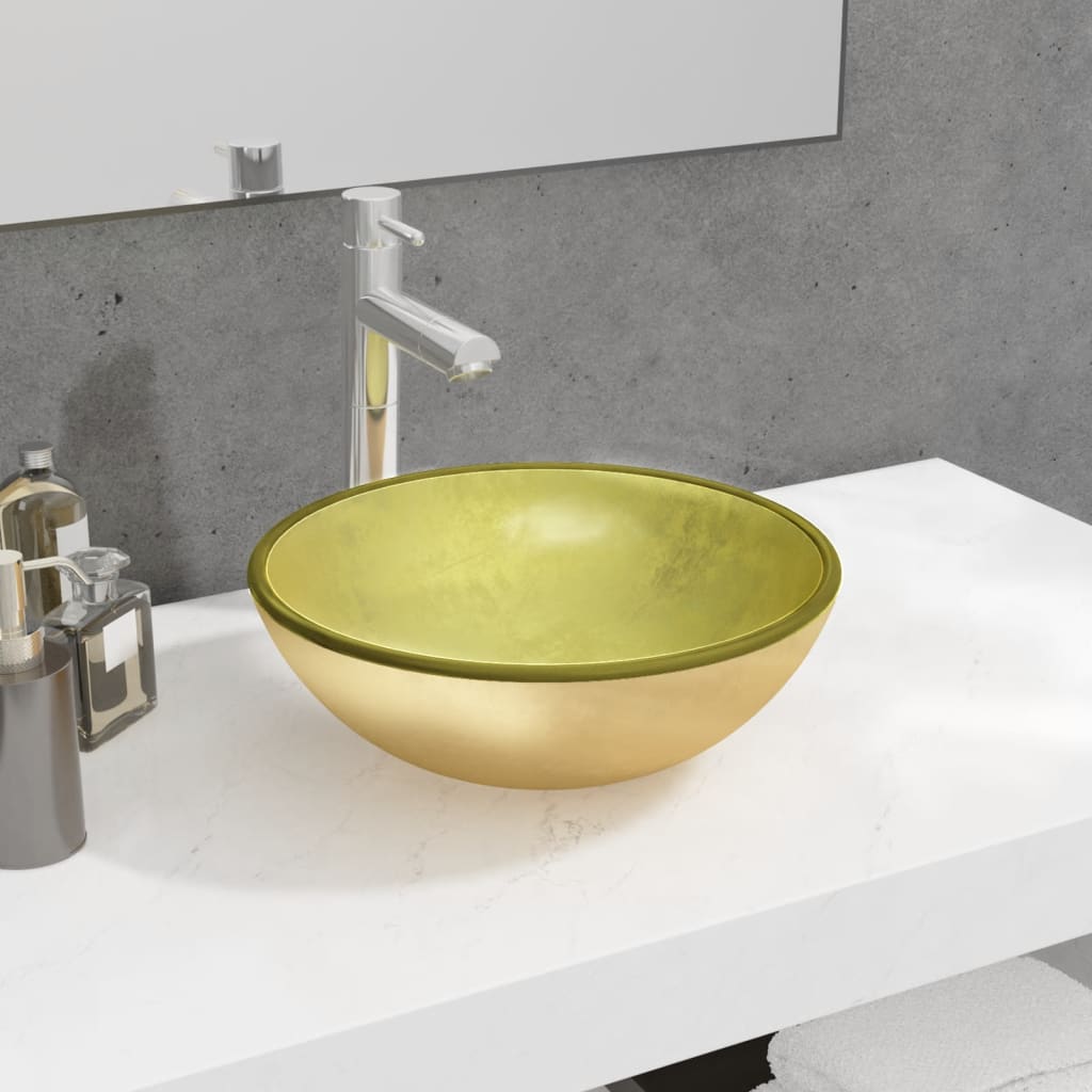 Goldenes Waschbecken aus Hartglas 35x12 cm
