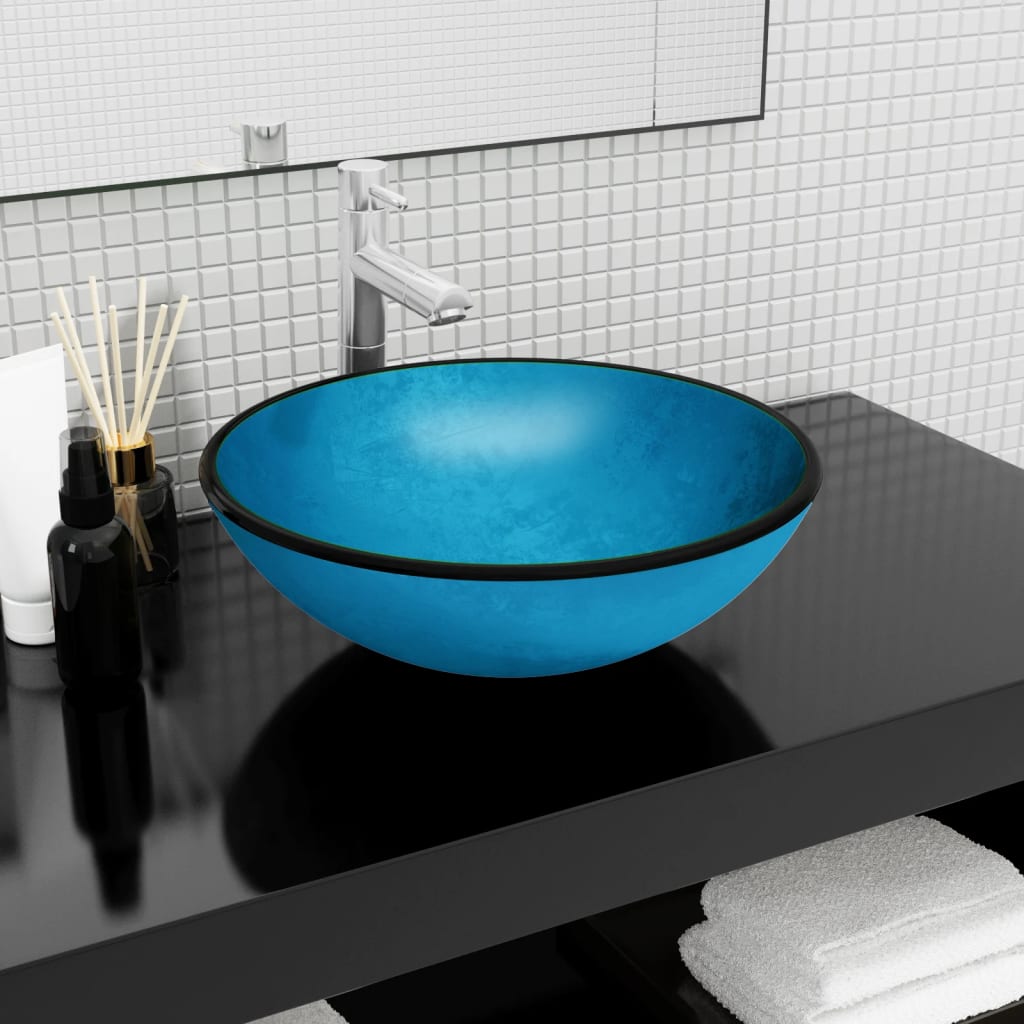 Blaues Hartglas Waschbecken 42x14 cm