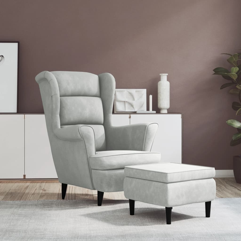 vidaXL Fauteuil d'appoint avec repose-pieds velours gris clair