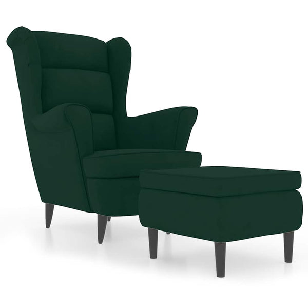 vidaXL Fauteuil à oreilles avec repose-pieds Velours vert foncé