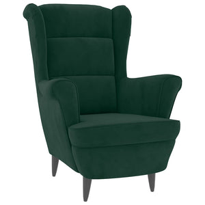 vidaXL Fauteuil à oreilles avec repose-pieds Velours vert foncé