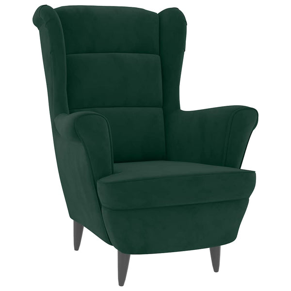 vidaXL Fauteuil à oreilles avec repose-pieds Velours vert foncé