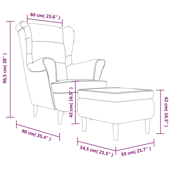 vidaXL Fauteuil à oreilles avec repose-pieds Velours vert foncé