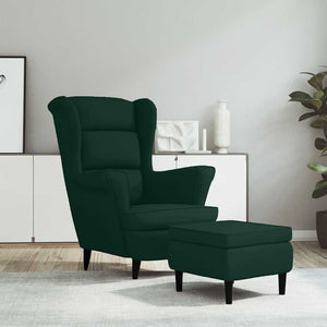 vidaXL Fauteuil à oreilles avec repose-pieds Velours vert foncé