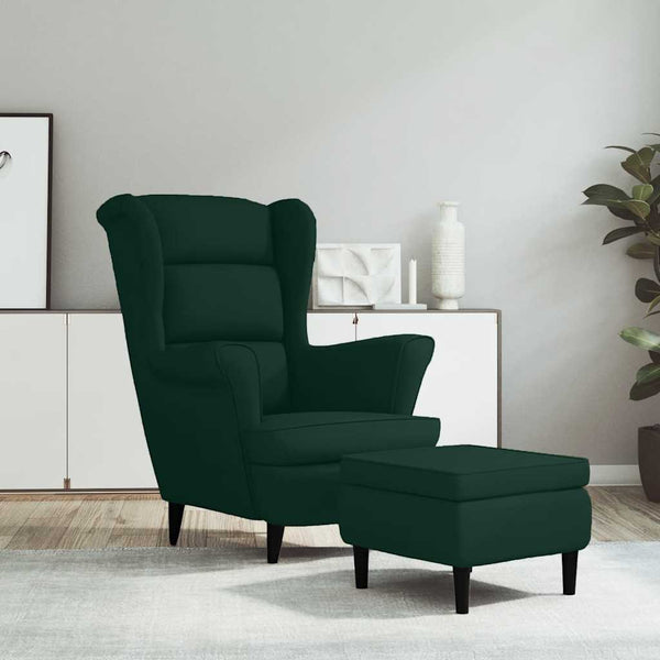 vidaXL Fauteuil à oreilles avec repose-pieds Velours vert foncé