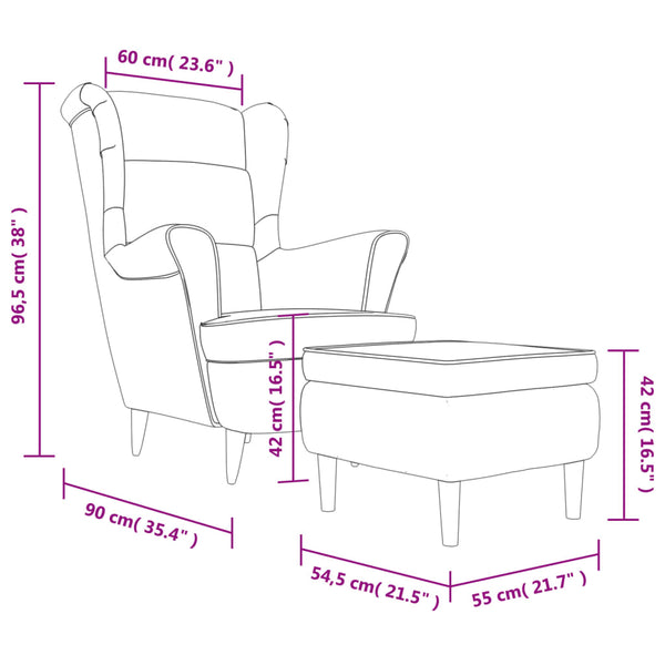 Ohrensessel mit Hocker Rosa Samt
