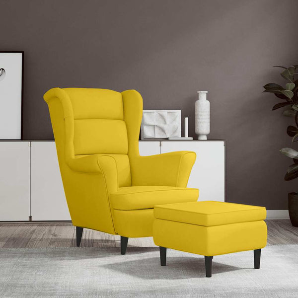 Ohrensessel mit Hocker Senfgelb Samt