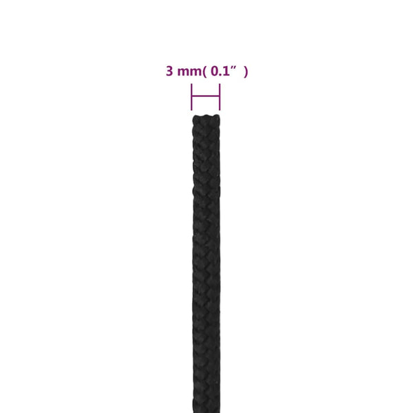 vidaXL Corde de bateau noire 3 mm 250 m en polypropylène