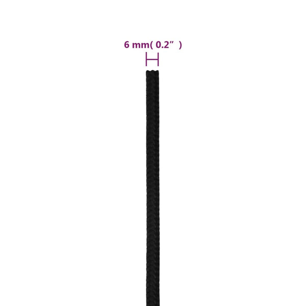vidaXL Corde de travail noire 6 mm 250 m polyester