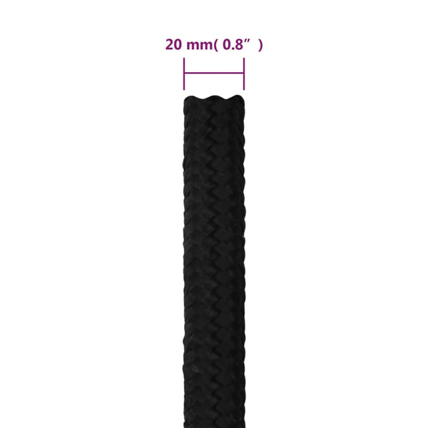 vidaXL Corde de travail noire 20 mm 50 m polyester