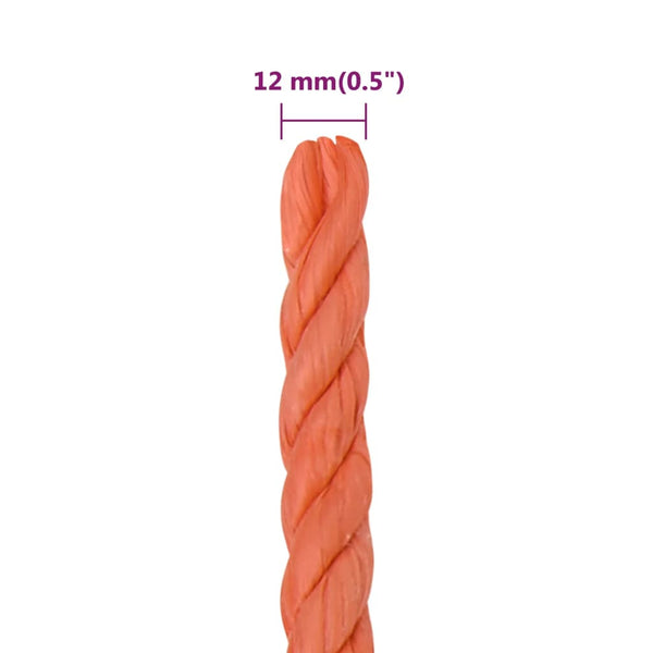 vidaXL Corde de travail orange 12 mm 25 m Polypropylène