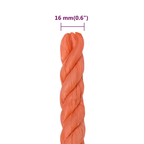 vidaXL Corde de travail orange 16 mm 50 m polypropylène