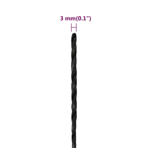 vidaXL Corde de travail noire 3 mm 50 m polypropylène