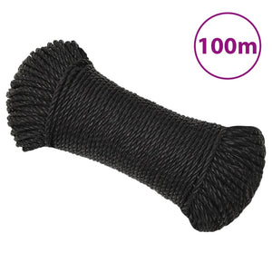 vidaXL Corde de travail noire 6 mm 100 m polypropylène