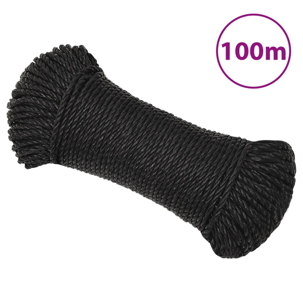 vidaXL Corde de travail noire 6 mm 100 m polypropylène