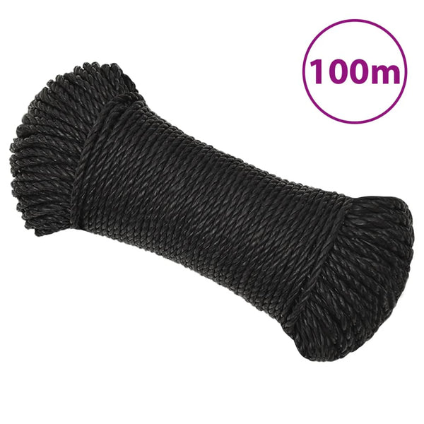 vidaXL Corde de travail noire 6 mm 100 m polypropylène