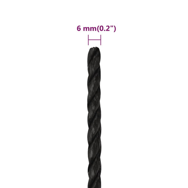 vidaXL Corde de travail noire 6 mm 100 m polypropylène