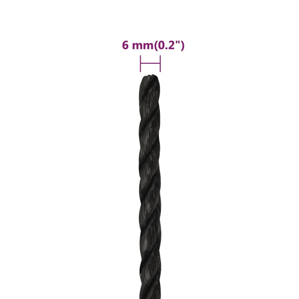 vidaXL Corde de travail noire 6 mm 250 m Polypropylène