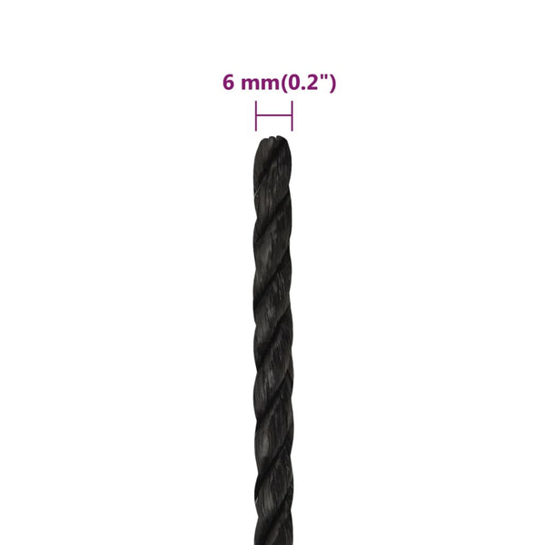 vidaXL Corde de travail noire 6 mm 500 m polypropylène