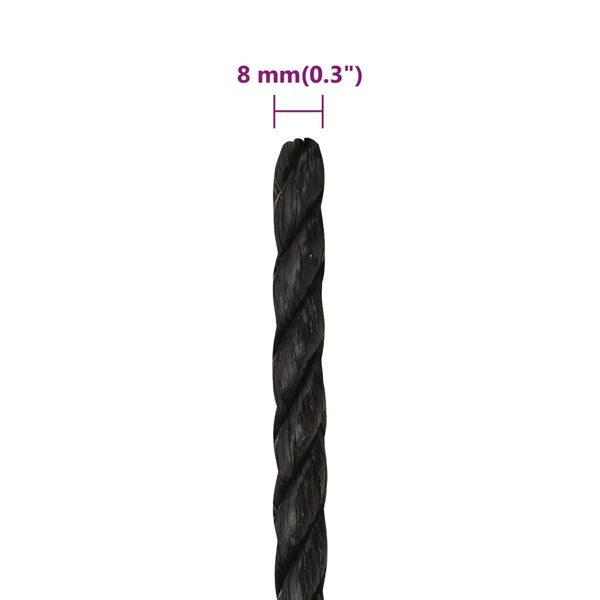 vidaXL Corde de travail noire 8 mm 25 m polypropylène