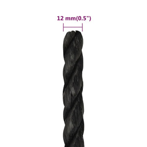 vidaXL Corde de travail noire 12 mm 50 m polypropylène