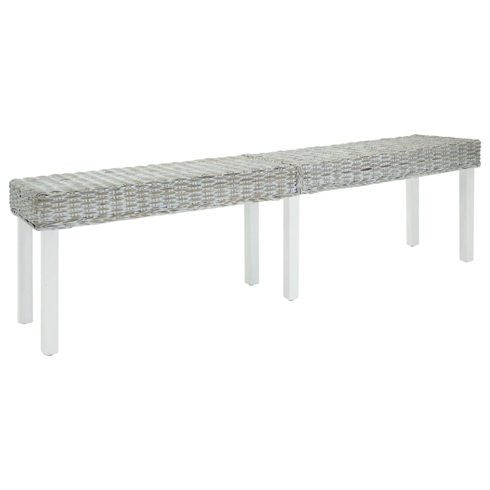 Weiße Sitzbank 160cm mit Kubu Rattan