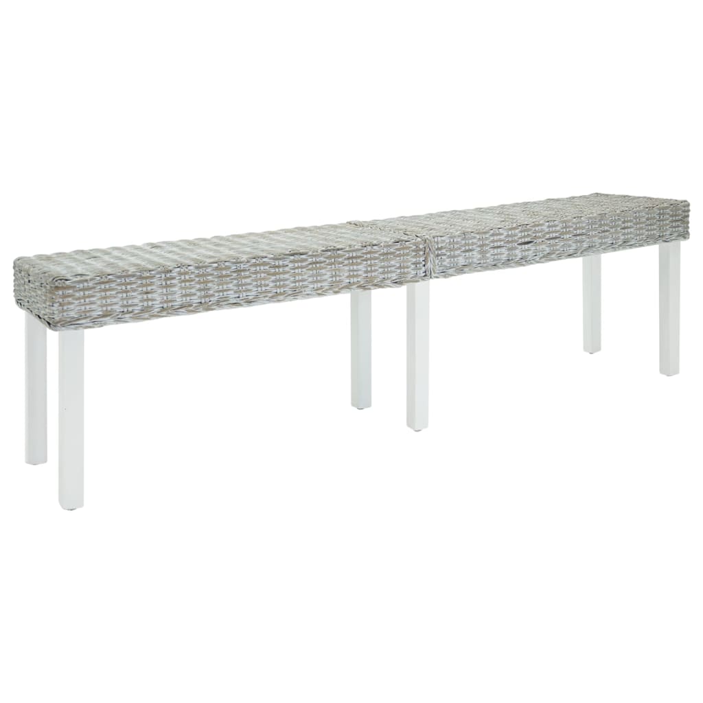 vidaXL Banc blanc 160x35x45 cm rotin kubu naturel et bois massif d'acajou