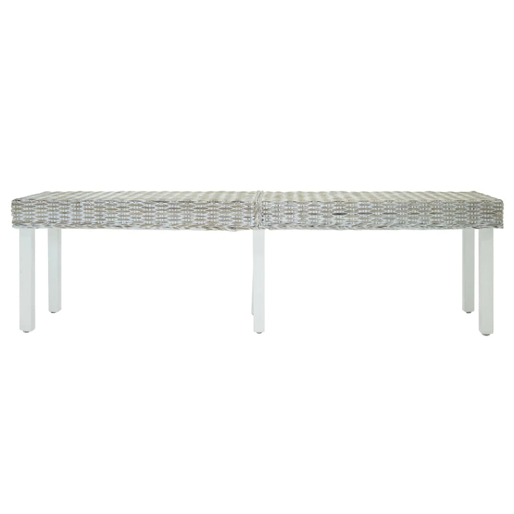 Weiße Sitzbank 160cm mit Kubu Rattan