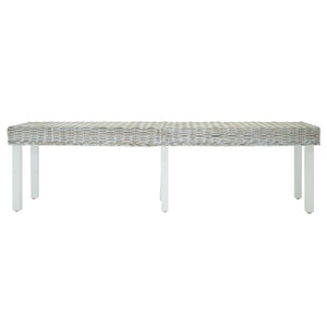vidaXL Banc blanc 160x35x45 cm rotin kubu naturel et bois massif d'acajou