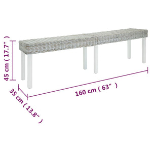 vidaXL Banc blanc 160x35x45 cm rotin kubu naturel et bois massif d'acajou