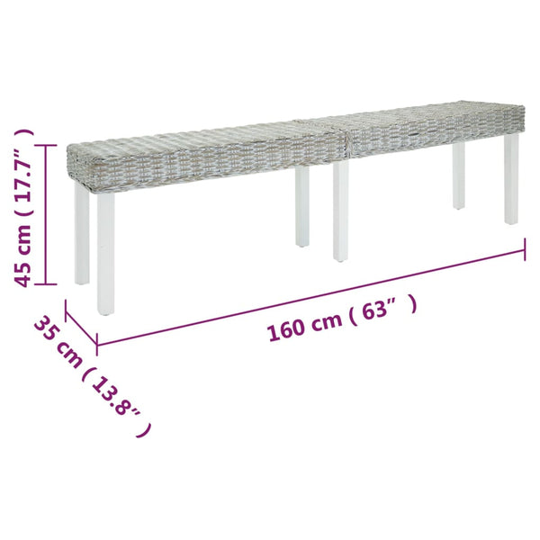 vidaXL Banc blanc 160x35x45 cm rotin kubu naturel et bois massif d'acajou