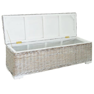 vidaXL Coffre blanc 110 cm en rotin kubu naturel et bois d'acajou massif