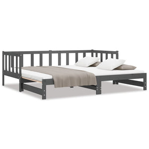 Ausziehbares Tagesbett Grau 90x190 cm Kieferholz