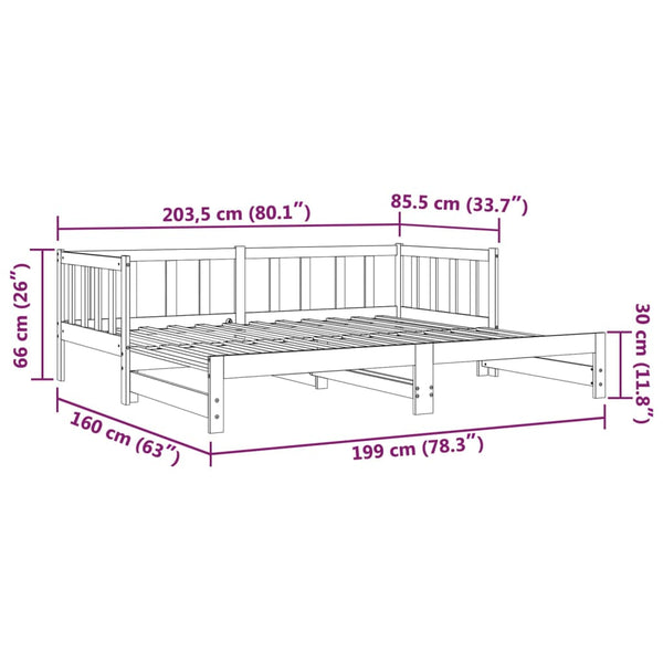 Ausziehbares Tagesbett Grau 90x190 cm Kieferholz