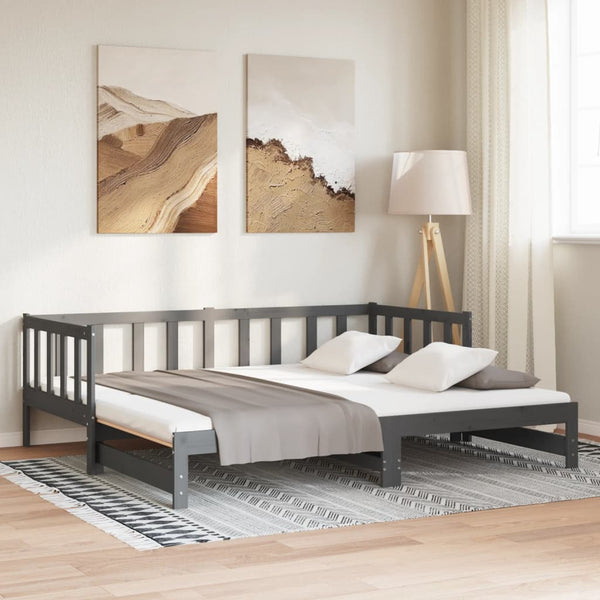 Ausziehbares Tagesbett Grau 90x190 cm Kieferholz
