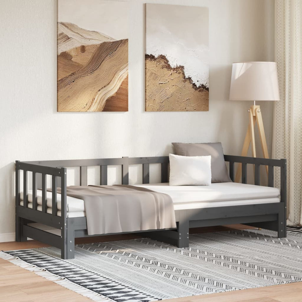 Ausziehbares Tagesbett Grau 90x190 cm Kieferholz