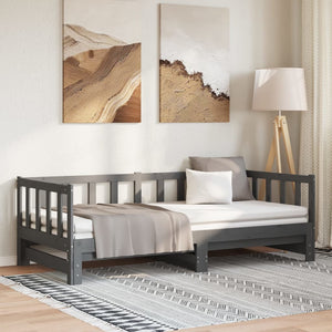 Ausziehbares Tagesbett Grau 90x190 cm Kieferholz