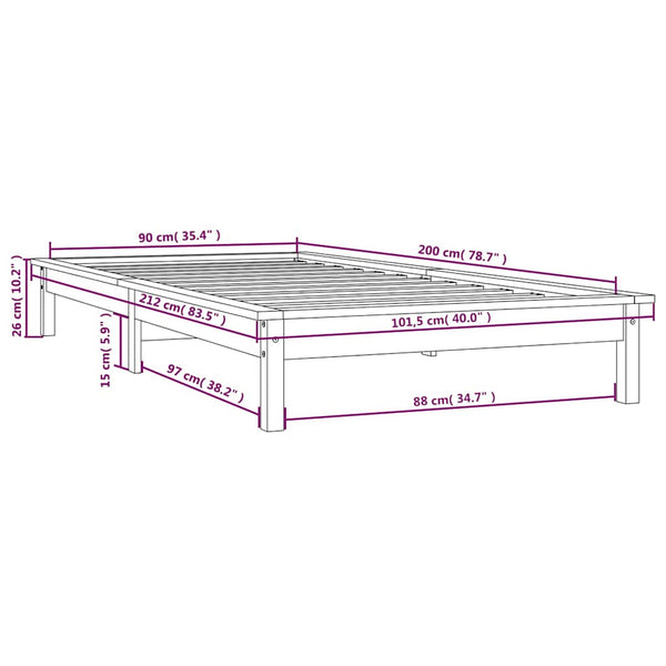 Massivholzbett Grau 90x200 cm