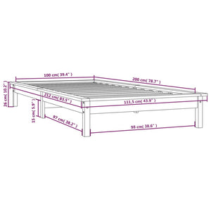 Massivholzbett Grau 100x200 cm