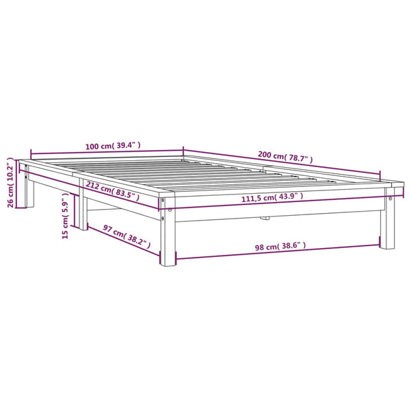 Massivholzbett Grau 100x200 cm