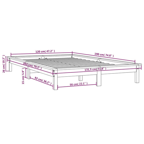 Massivholzbett Grau 120x190 cm
