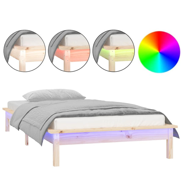 Massivholzbett mit LED 90x200 cm