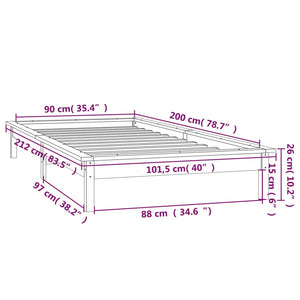 Massivholzbett mit LED 90x200 cm