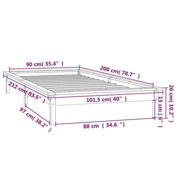 Massivholzbett mit LED 90x200 cm