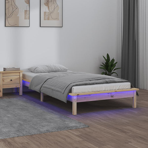 Massivholzbett mit LED 90x200 cm