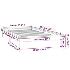 Massivholzbett Weiß mit LED 90x200 cm